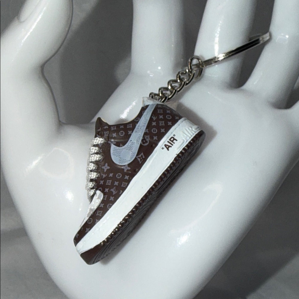 Brown Designer-Style Sneaker Keychain with White Accent